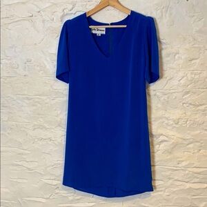 RARE Vintage Cobalt Blue / Kllein Blue Knee Length V-neck Shift Dress